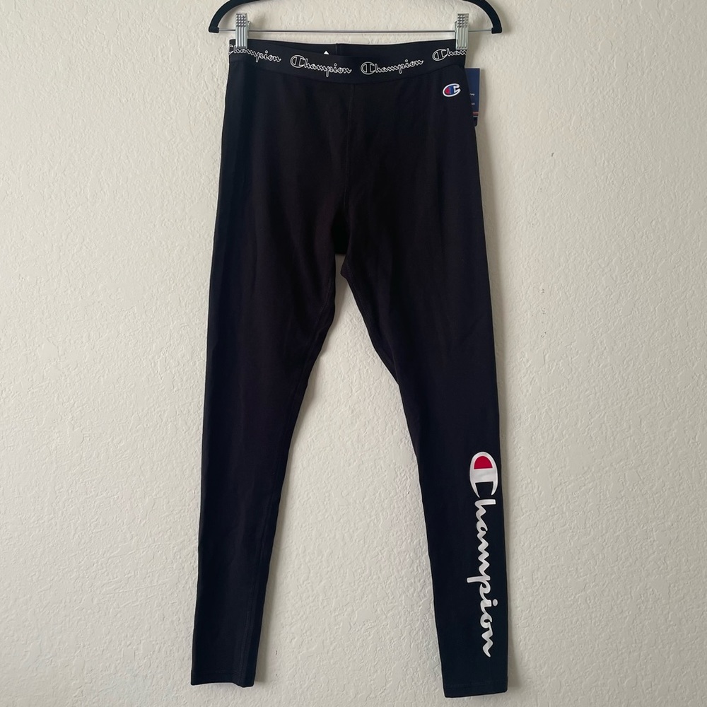 Champion Logo Cotton Black Leggings - Size Medium